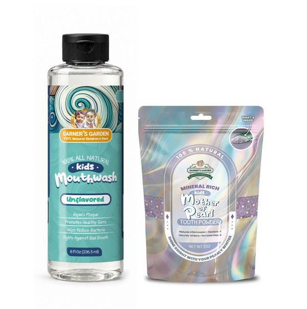 Garner's Garden Kid's Mouthwash and Tooth Powder Package Natural Fluoride Free