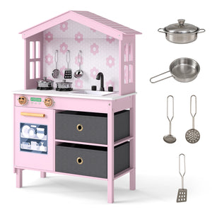 Kids Play Kitchen Children Toy Kitchen Playset with 2 Stoves and Rotation Knobs