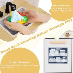 Kids Play Kitchen Children Toy Kitchen Playset with 2 Stoves and Rotation Knobs