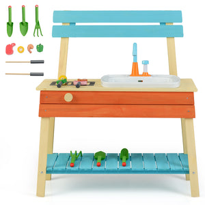 Kids Play Kitchen Set  Wooden Kitchen Playset Chef Pretend Mud Kitchen