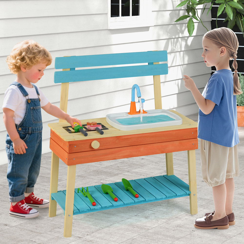 Kids Play Kitchen Set  Wooden Kitchen Playset Chef Pretend Mud Kitchen