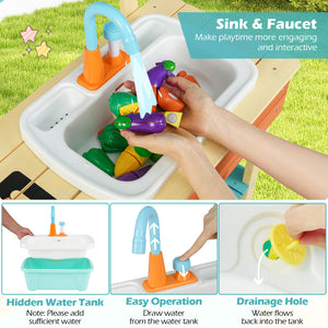 Kids Play Kitchen Set  Wooden Kitchen Playset Chef Pretend Mud Kitchen