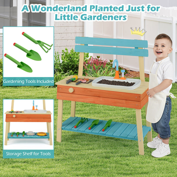 Kids Play Kitchen Set  Wooden Kitchen Playset Chef Pretend Mud Kitchen