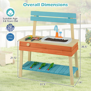 Kids Play Kitchen Set  Wooden Kitchen Playset Chef Pretend Mud Kitchen