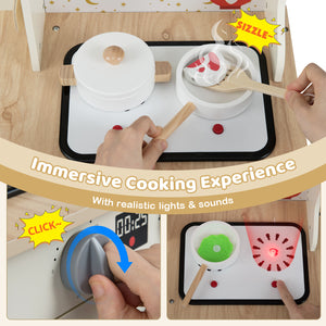 Kids Play Kitchen Wooden Corner Kitchen Playset with Working Faucet and Sink