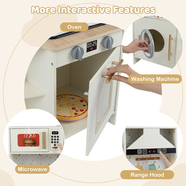 Kids Play Kitchen Wooden Corner Kitchen Playset with Working Faucet and Sink