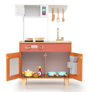 Kids Play Kitchen with Microwave and Rotation Knobs for Girls Boys Aged 3-6