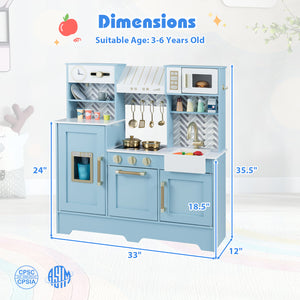 Kids Play Kitchen with Stoves and Faucet for Girls Boys Aged 3-6