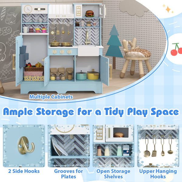 Kids Play Kitchen with Stoves and Faucet for Girls Boys Aged 3-6