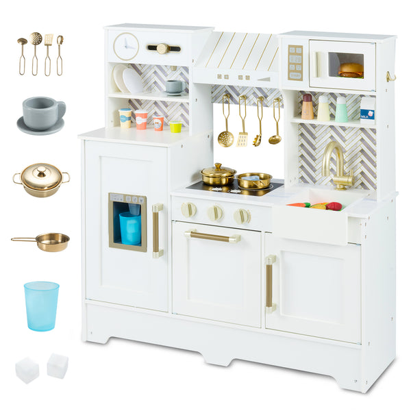 Kids Play Kitchen with Stoves and Faucet for Girls Boys Aged 3-6