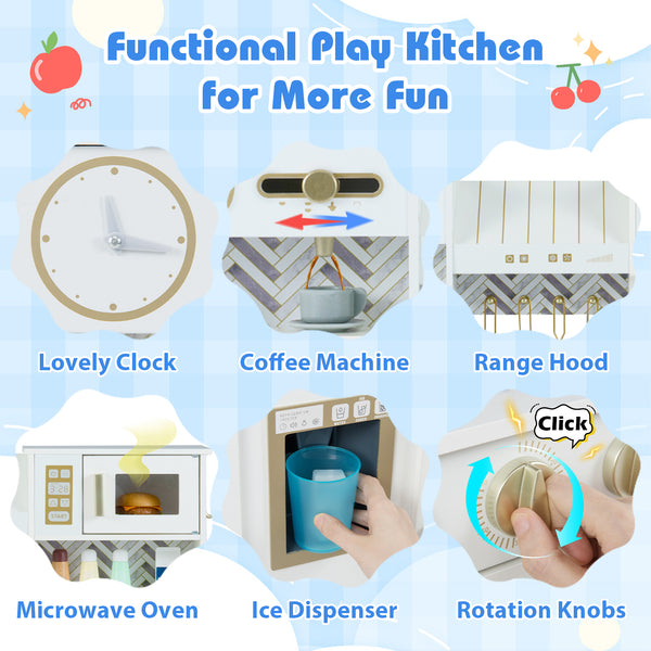 Kids Play Kitchen with Stoves and Faucet for Girls Boys Aged 3-6