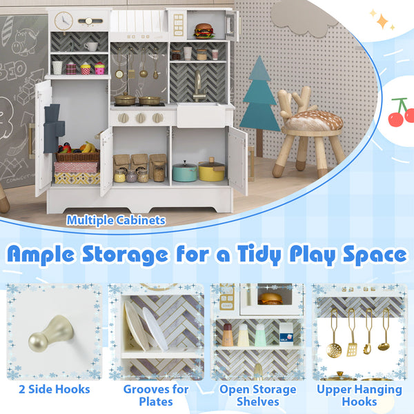 Kids Play Kitchen with Stoves and Faucet for Girls Boys Aged 3-6