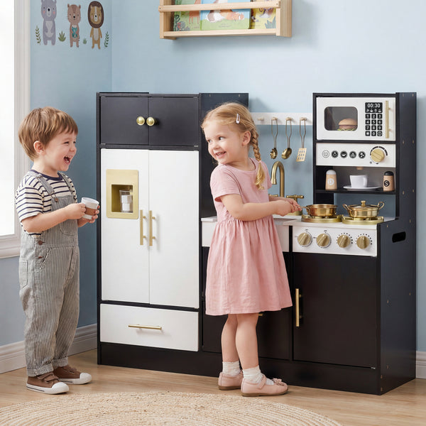 Kids Play Kitchen with Realistic Lights Sounds-Black