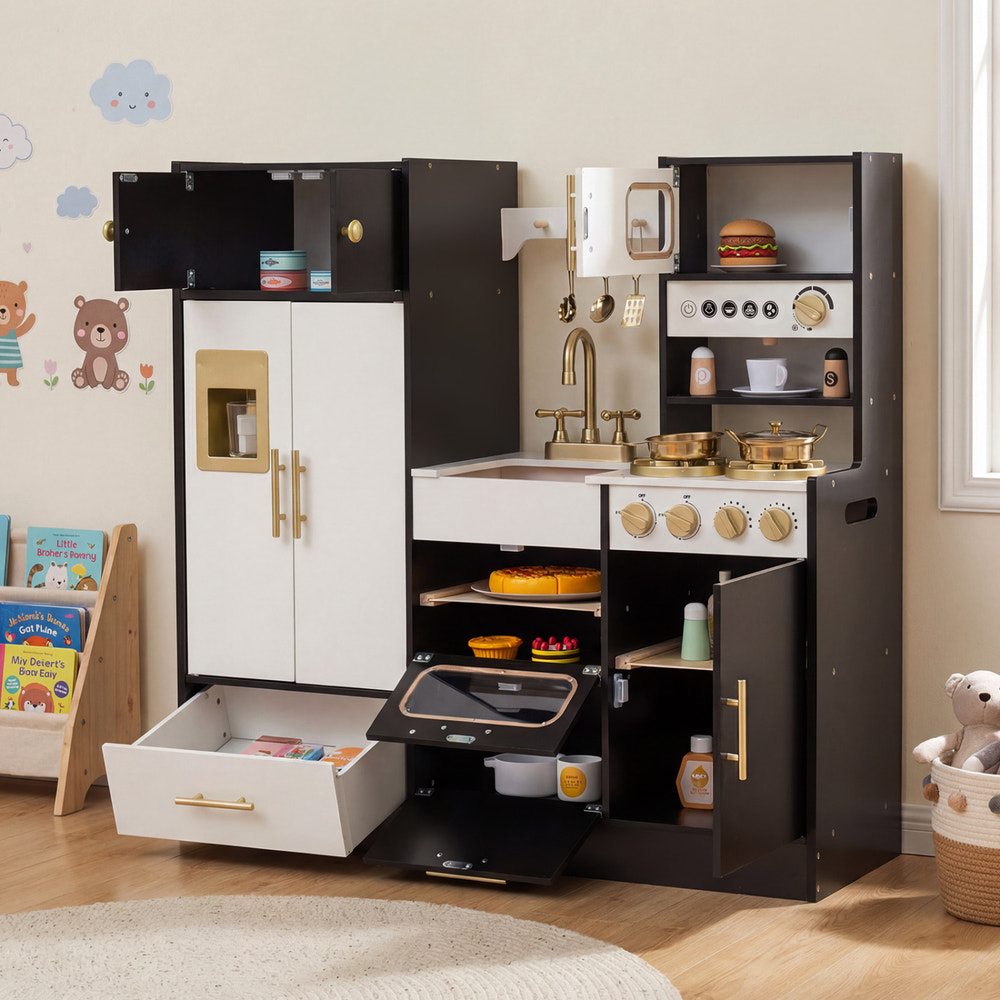 Kids Play Kitchen with Realistic Lights Sounds-Black