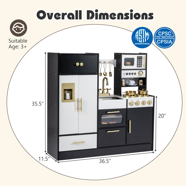 Kids Play Kitchen with Realistic Lights Sounds-Black