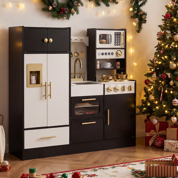 Kids Play Kitchen with Realistic Lights Sounds-Black