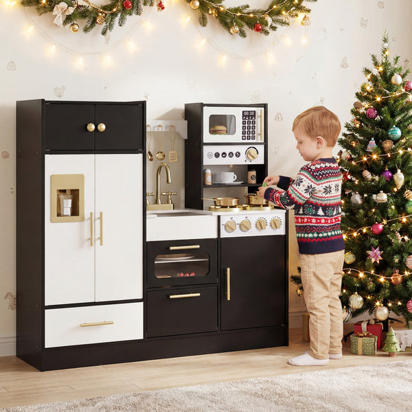 Kids Play Kitchen with Realistic Lights Sounds-Black