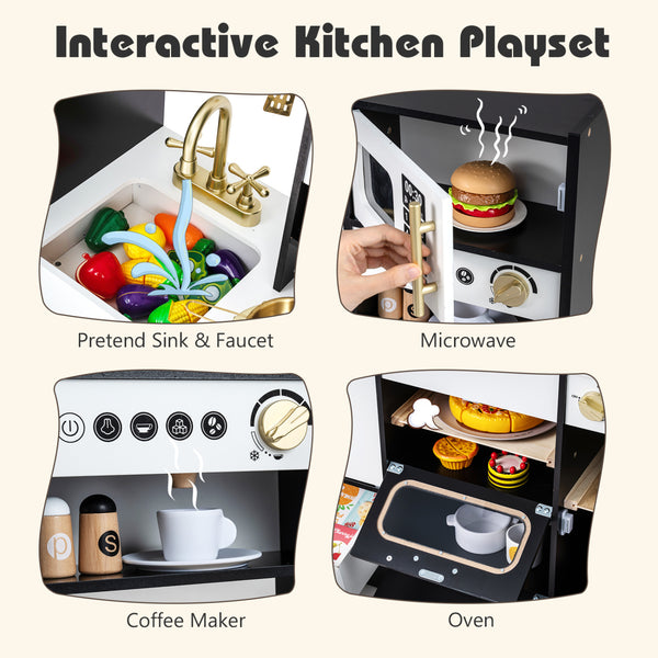 Kids Play Kitchen with Realistic Lights Sounds-Black