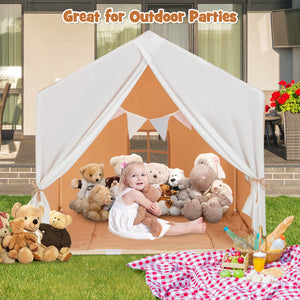 Kid's Play Tent with Washable Cotton Mat and Flag Banner for Kids