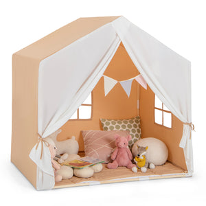 Kid's Play Tent with Washable Cotton Mat and Flag Banner for Kids