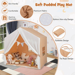 Kid's Play Tent with Washable Cotton Mat and Flag Banner for Kids