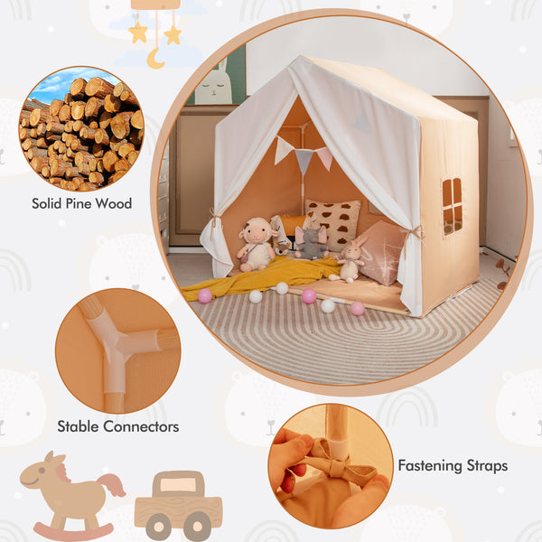 Kid's Play Tent with Washable Cotton Mat and Flag Banner for Kids