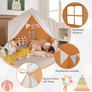 Kid's Play Tent with Washable Cotton Mat and Flag Banner for Kids