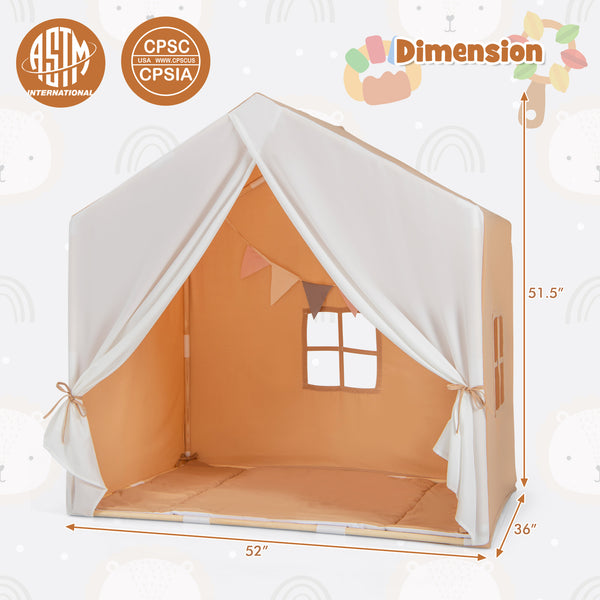 Kid's Play Tent with Washable Cotton Mat and Flag Banner for Kids