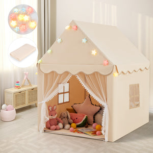 Kids Playhouse Tent with Colorful Star Lights and Mat