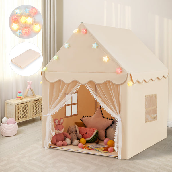 Kids Playhouse Tent with Colorful Star Lights and Mat