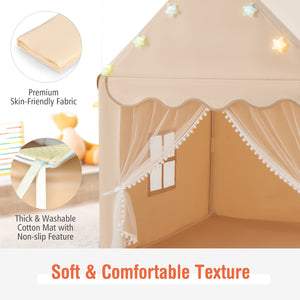 Kids Playhouse Tent with Colorful Star Lights and Mat