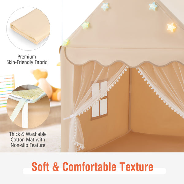 Kids Playhouse Tent with Colorful Star Lights and Mat