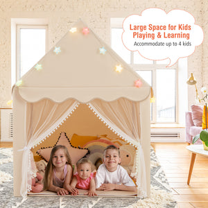 Kids Playhouse Tent with Colorful Star Lights and Mat
