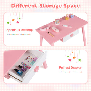 Kids Pretend Nail Salon Playset with Wooden Toddlers Makeup - Pink