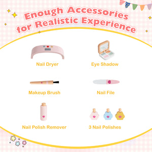 Kids Pretend Nail Salon Playset with Wooden Toddlers Makeup - Pink