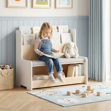 Kids Reading Nook with Bench Bookshelf and 2 Cubbies - Multi-Tier