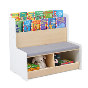 Kids Reading Nook with Bench Bookshelf and 2 Cubbies - Multi-Tier