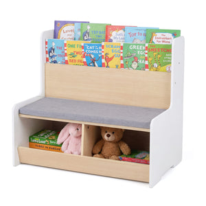Kids Reading Nook with Bench Bookshelf and 2 Cubbies - Multi-Tier
