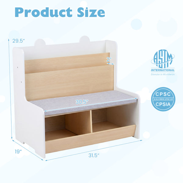 Kids Reading Nook with Bench Bookshelf and 2 Cubbies - Multi-Tier