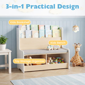 Kids Reading Nook with Bench Bookshelf and 2 Cubbies - Multi-Tier
