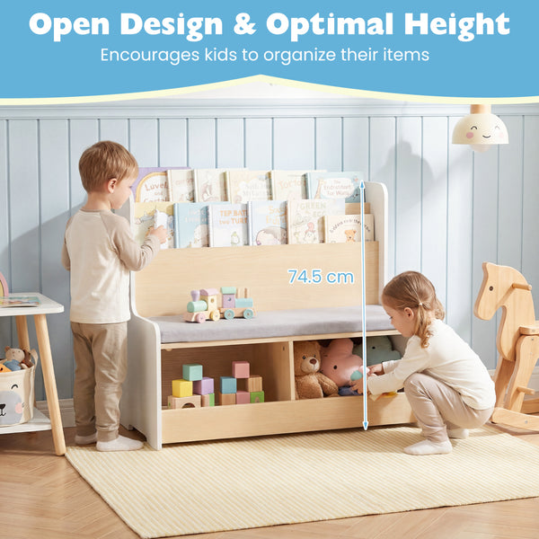 Kids Reading Nook with Bench Bookshelf and 2 Cubbies - Multi-Tier
