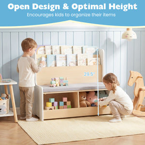 Kids Reading Nook with Bench Bookshelf and 2 Cubbies - Multi-Tier