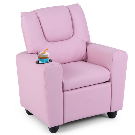 Kids Recliner Chair Push Back Toddler Reclining Armchair with Cup Holder-Pink