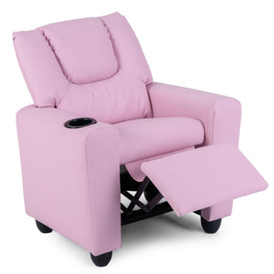 Kids Recliner Chair Push Back Toddler Reclining Armchair with Cup Holder-Pink