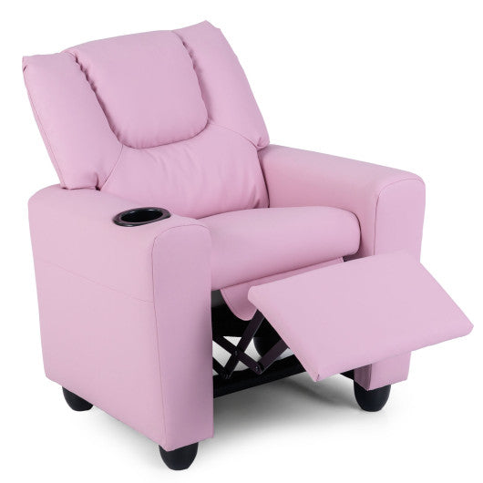 Kids Recliner Chair Push Back Toddler Reclining Armchair with Cup Holder-Pink