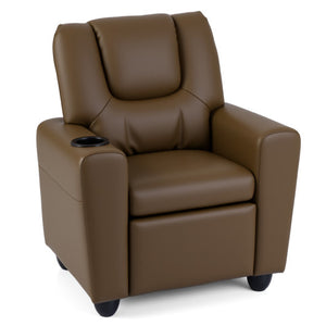 Kids Recliner Chair Push Back Toddler Reclining Armchair with Cup Holder-Brown