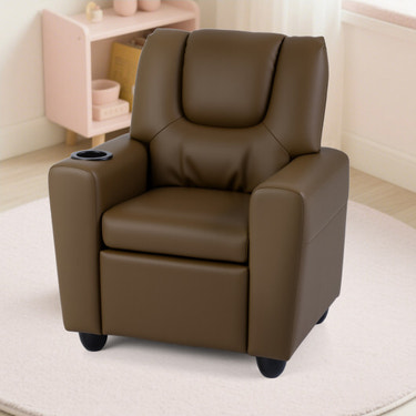Kids Recliner Chair Push Back Toddler Reclining Armchair with Cup Holder-Brown