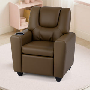Kids Recliner Chair Push Back Toddler Reclining Armchair with Cup Holder-Brown