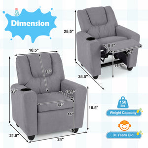 Kids Recliner Chair Push Back Toddler Reclining Armchair with Cup Holder-Grey