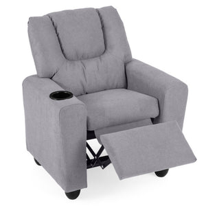 Kids Recliner Chair Push Back Toddler Reclining Armchair with Cup Holder-Grey